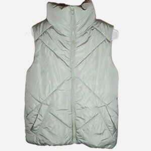 Green Women's Puffy Vest Unbranded Size Small Full Zip Sleeveless Top w/ Pockets